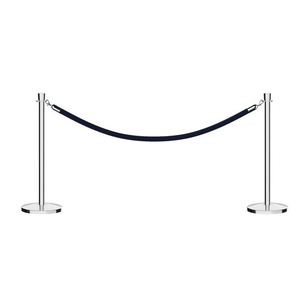 Montour Line Stanchion Post and Rope Kit Pol.Steel, 2 Crown Top 1 Dark Blue Rope C-Kit-2-PS-CN-1-PVR-DB-PS